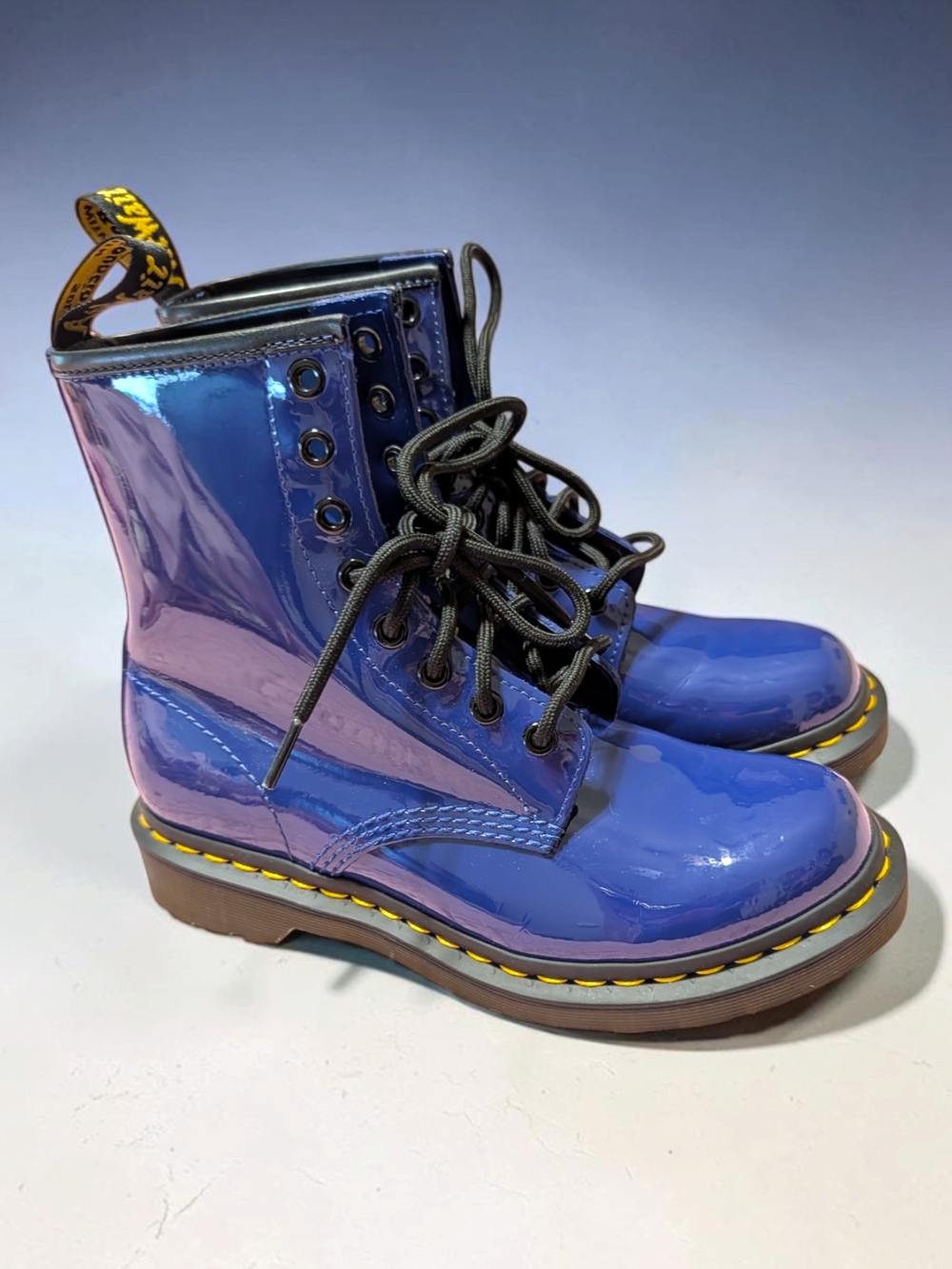 Dr. Martens Shiny Blue Lace-Up Combat Boots